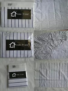 Navy Stripe Print Flat Sheet, Fitted Sheet and Pillow Cases - Picture 1 of 22