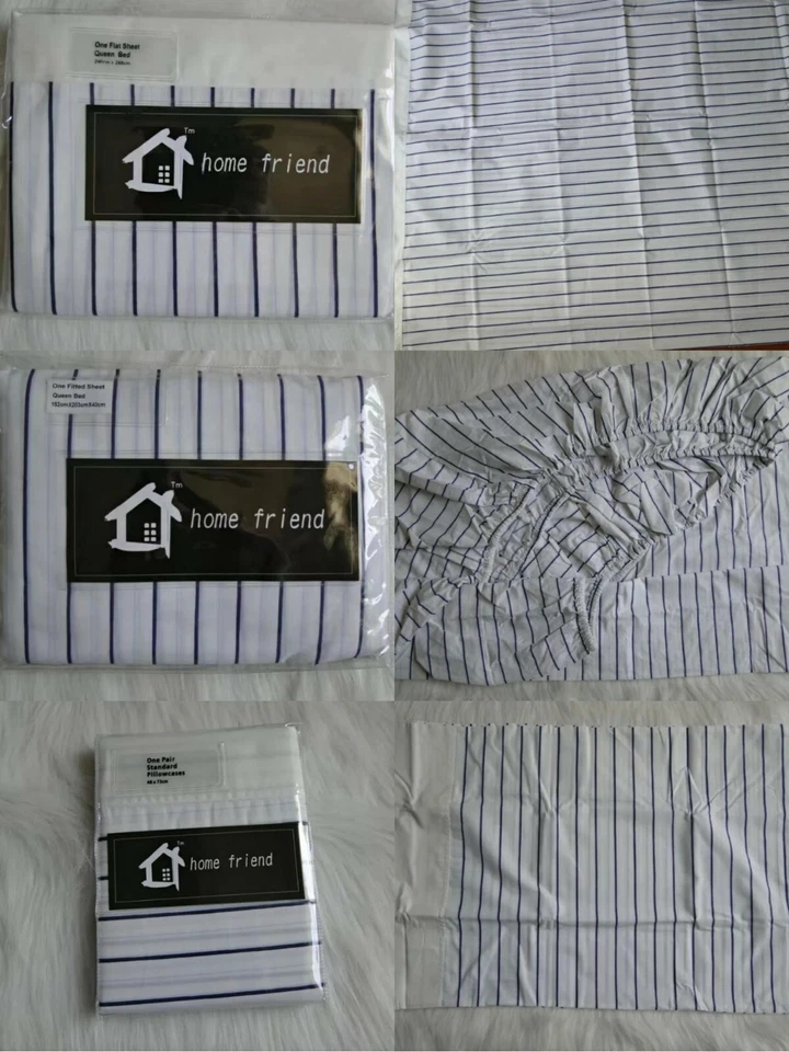 Sábana bajera, sábana bajera y fundas de almohada con estampado de rayas azul marino Foto 1 de 1