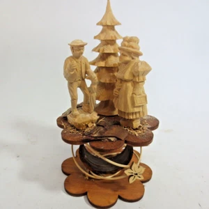 handgeschnitzte Figur Serviettenring Waldidylle Paar Tischschmuck Erzgebirge - Picture 1 of 8
