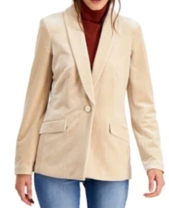 INC Samt Blazer Damen Plus XXL 2X Champagner Einknopf Jacke Velour - Bild 1 von 8