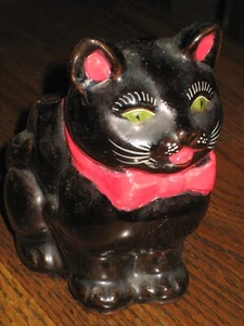 Vintage 1951 Shafford Japan schwarze Katze roter Ton Übertopf oder Zucker - Bild 1 von 5