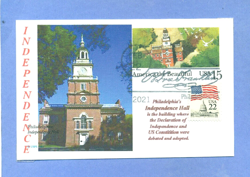 INDEPENDENCE HALL Philadelphia, Postal # UX-135 ColorPhoto "B Free" Pictorial PM - Image 1 of 1