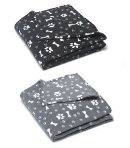 Dog Blanket Soft Fleece Puppy Lap Comforter Bone & Paw Print Bedding Large XL - Picture 1 of 13