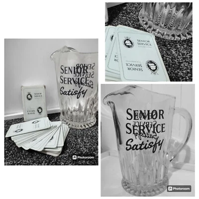 Senior Service Glass Water Pub Jug Pitcher & Senior Service Playing Cards 1960's - Image 1 of 4