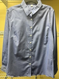 Port Authority L658 Ladies Long Sleeve Poplin Blue Button Down Shirt Large New - Picture 1 of 11