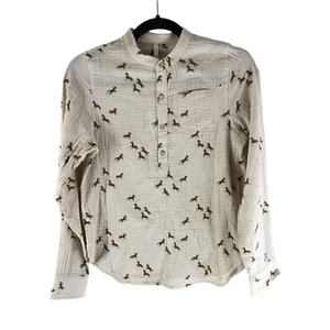 Rylee + Cru Girls Boys Top Horses Crinkled Long Sleeve 1/2 Button Cream 12-14Y - Picture 1 of 4