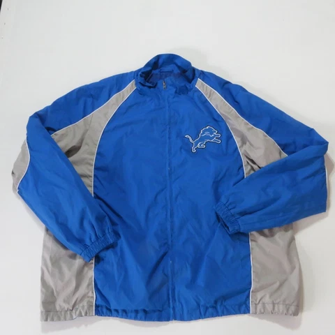 Detroit Lions Windbreaker Mens Size XXL Long Sleeve Full Zip Lined Blue Cover