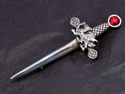 Fearsome Welsh Dragon Pewter Kilt Pin by A E Williams Birmingham UK Boxed.