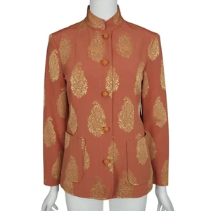 NWT J. MCLAUGHLIN Women's Jacket Size 4 Red Gold Paisley Jacquard Knot Buttons - Picture 1 of 11