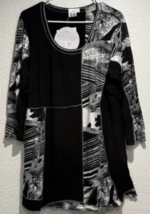 Parsley & Sage Top Women's XL Black and White Artisan Style, 3/4 Sleeve NEW - Picture 1 of 11