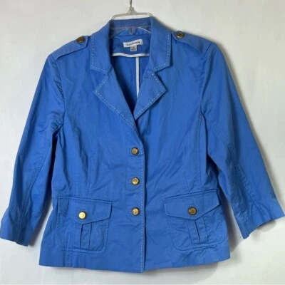 Chaqueta Blazer Joan River’s Mujer’s Bebé Azul Blanco Borde Botones Dorados Talla M Abrigo Foto 1 de 4