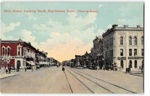 Main Street Szene, Bank HUTCHINSON, KANSAS Reno County 1910er Vintage Postkarte - Bild 1 von 2