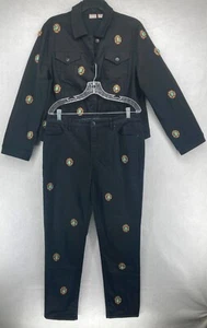 VTG Chico's Women's Black Denim Pant Suit w/Turquoise Buttons Size 2 - Picture 1 of 24