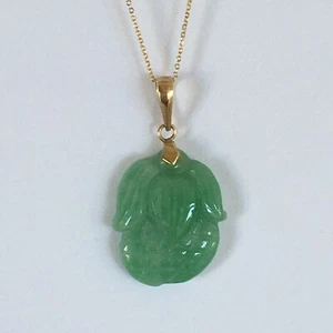 P-4130 Neu 14k Massiv Gelbgold Natürliche Qualität Grün Jade Anhänger Glücksmais - Bild 1 von 8