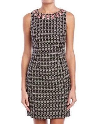 Trina Turk Linden Geometric Shift Sleeveless Dress Sz 8 Embellished Neckline - Image 1 of 4