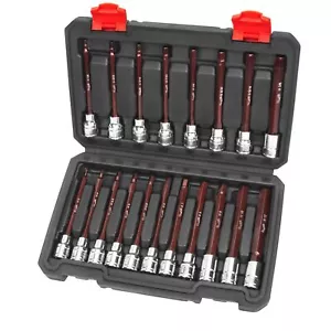 3/8 Inch Drive Long Allen Hex Bit Socket Set 19piece Hex Head Standard Sae & Met - Picture 1 of 7