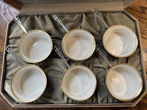 Antique Sterling Ramekin Reticulated Holders/Old Lenox Inserts (6), Case #HA - Picture 1 of 12