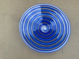 Large Plate Serving Bowl Blue Clear Spiral round 14” diameter and 3” height - Picture 1 of 6