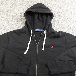 Ralph Lauren Polo Hoodie Mens L Black Pony Thermal Waffle Zip Sweatshirt Jacket - Picture 1 of 9