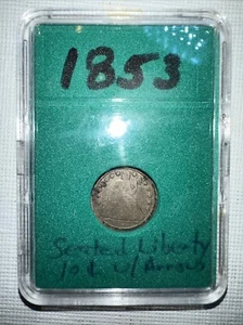 1853 Sitzende Freiheit Half Dime mit Pfeilen Silberschaden Fehler ? Auf Rückenplatte - Bild 1 von 6