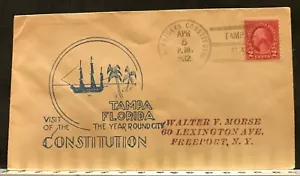 Verfassung Poststempel Fregatte Verfassung 5. April 1932 Tampa Cachet Cover - #C11 - Bild 1 von 2