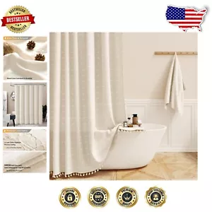Elegant Water Repellent Long Shower Curtain 72x84 with Tassel - Modern Farmhouse - Picture 1 of 8