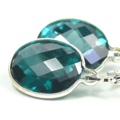 925 Sterling Silver Leverback Earrings, Paraiba Topaz, SE101 - Image 1 of 4