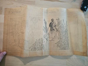 CUBAN ARTIST CIGAR BOX ART Drawing DESIGN SOLDIER LANDSCAPE 1960s 17.5x10 inches - Picture 1 of 2