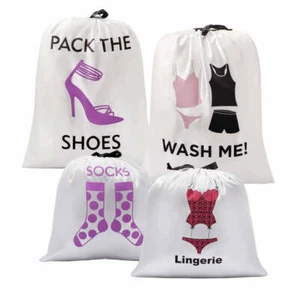 Dilly's Collections Vacation Essentials - 4 Chic Travel Satin String Bags - Foto 1 di 5