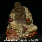 12" China Buddhism Wucai Porcelain Happy Laugh Maitreya Buddha Yuanbao Statue