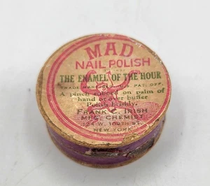 1921 Antique Rare Mad Nail Polish Cardboard Canister Made In NY 1 5/8" Round - Picture 1 of 5