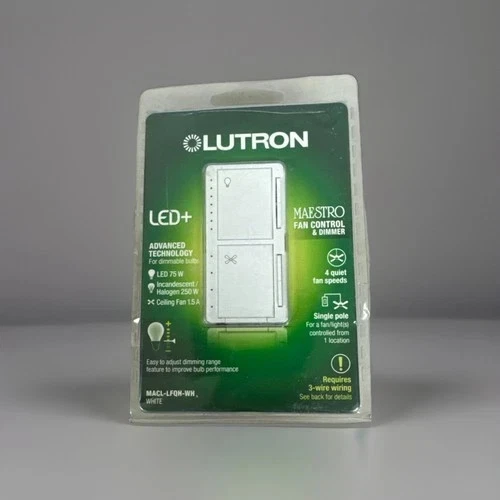 Lutron Maestro Control de Ventilador y Atenuador de Luz LED Monopolo MACL-LFQH-WH Foto 1 de 1