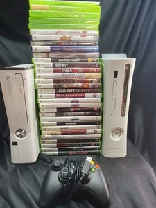 D5 Microsoft Xbox 360 and S Slim White Console 1439 TESTED and 31 games mega Lot - Picture 1 of 23
