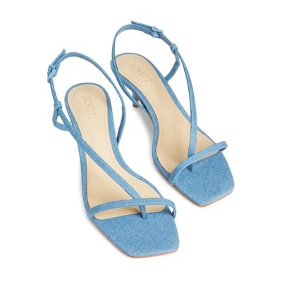 Schutz туфли женский размер 8,5B с ремешками котенок каблук сандалии минималистский шик джинсовой ткани - Изображение 1 из 4