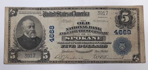 1902 Nat'l Currency $5 Note Old Nat'l Bank & Union Trust Spokane WA Ch. 4668  VF - Picture 1 of 2