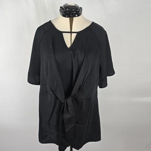 Bloomchic Blouse Women's 2X Black Keyhole Knotted Short Sleeve Ruffles NWT - Picture 1 of 13