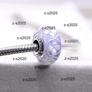 💜 Pandora Purple Field of Flowers Murano Glass Charm Sterling Silver 💜 - Picture 1 of 4