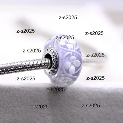 💜 Pandora Purple Field of Flowers Murano Glass Charm Sterling Silver 💜 - Image 1 of 4