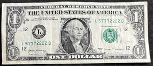 2017 A S.F. $1 Bill Trinary Triple Lucky 777’s Quad Solid 2222’s Gas Pump Error - Picture 1 of 2
