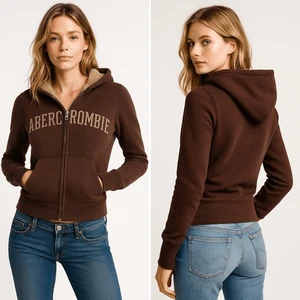 Vintage Y2K Abercrombie & Fitch Brown Faux Fur Lined Zip Hoodie Women’s L Cozy - Picture 1 of 17