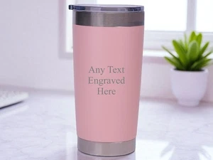 Personalised Engraved Any Message Double Wall Insulated Cup Mug 500ml Baby Pink - Picture 1 of 2