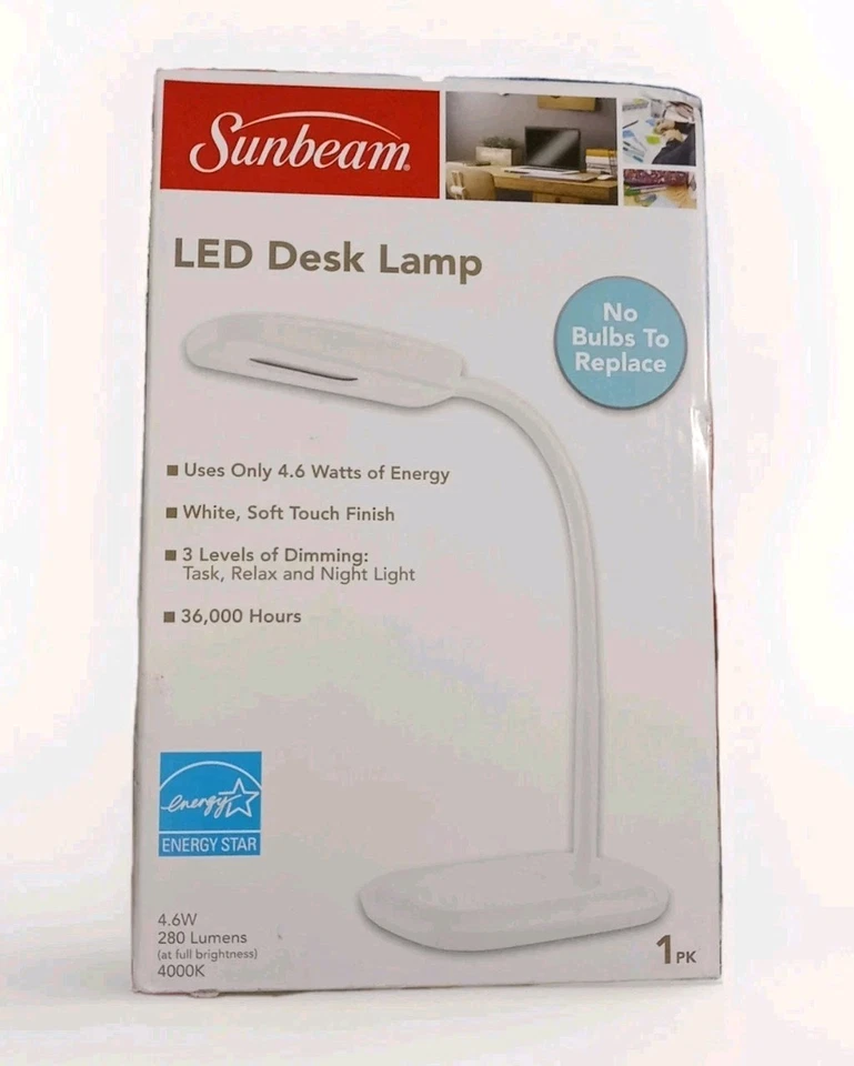 Sunbeam Flexible Adjustable Neck LED Desk Lamp Light Energy Star White 4000k