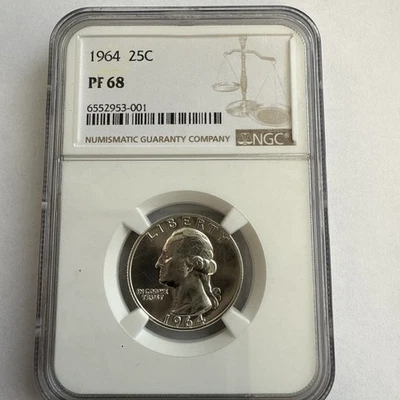 1964 NGC PF69 90% Silver Proof George Washington Quarter White Label - Image 1 of 4
