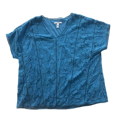 Top Isaac Mizrahi Live Talla Grande 1X Azul Encaje Forrado Manga Corta Foto 1 de 4