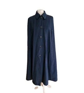 Vtg Burberry Prorsum Navy/Checked Wool Plaid Reversible Cape Coat. Size 12 Long. - Picture 1 of 24