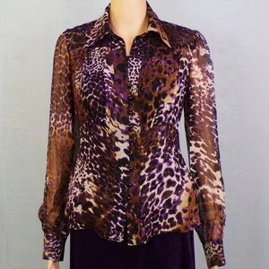 SILK! SVETLANA size 6 multicolor long-sleeve blouse + scarf 100% silk hand wash - Picture 1 of 16