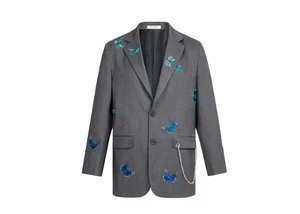 Buy 13De Marzo Paris Butterfly Embroidered Suit Jacket Grey Medium Chain - Picture 1 of 22