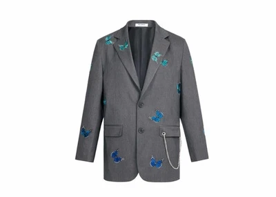 Buy 13De Marzo Paris Butterfly Embroidered Suit Jacket Grey Medium Chain - Image 1 of 4