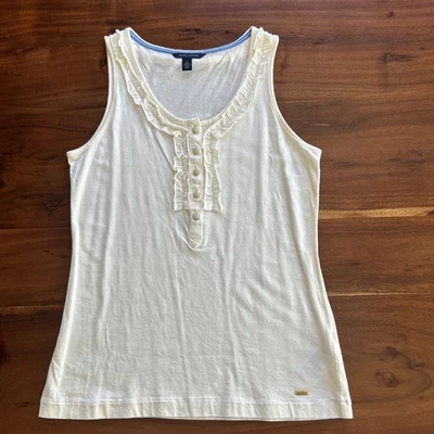 Camiseta sin mangas Tommy Hilfiger para mujer talla M con volantes color crema Foto 1 de 4