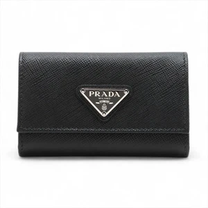 Prada Saffiano Triangle 1PG004 Leather Key Case Black - Picture 1 of 7
